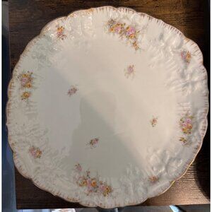 Vintage Platter Austria Gold Scalloped Edges Tiny Hand-Painted Roses LS&S Carlsb